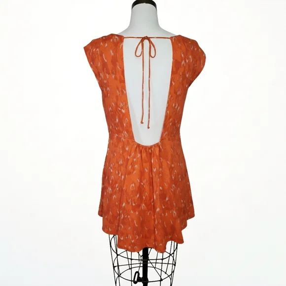 Free People Sze M Dress Mini Sleeveless Open Back Orange Abstract Chiffon Pocket - Picture 5 of 11